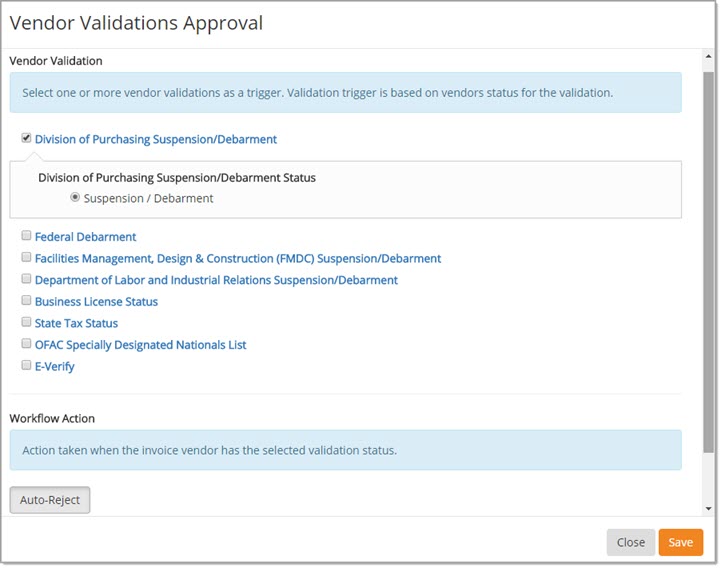 Vendor Validations Approval
